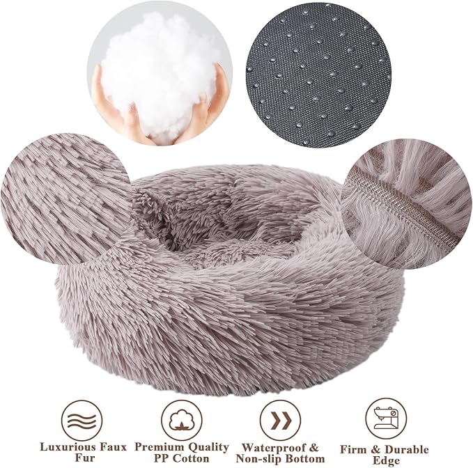 Aurako Cat Bed Dog Bed Round Cushion Pet 16" Taupe