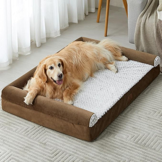 WNPETHOME Dog Beds for Large Dogs, Orthopedic Sofa Dog Bed Mat Pillow with Removable Waterproof Cover, Egg-Foam Dog Crate Bed for Medium Large Dogs