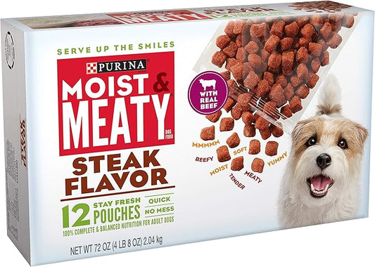 Purina Moist & Meaty Steak Flavor Adult Wet Dog Food - (4) 12 Ct. Pouches