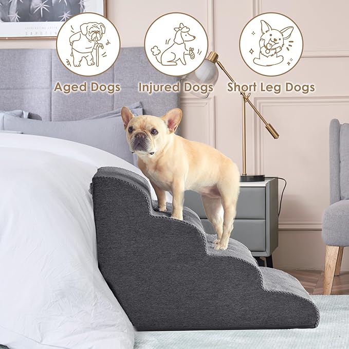EHEYCIGA Curved Dog Stairs for High Beds 19.7" H 4-Step Dog