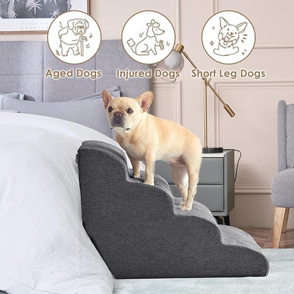 EHEYCIGA Curved Dog Stairs for High Beds 19.7" H 4-Step Dog