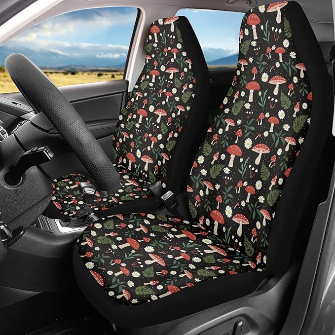 Mushroom Daisy Print Car Seat Covers Set of 2 for Women