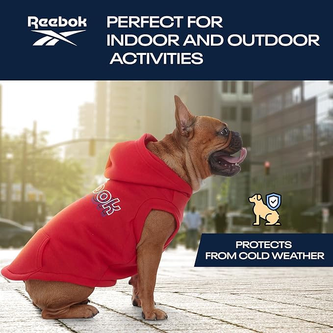 Reebok Dog Hoodie – Fleece Dog Sweater with Leash Hole