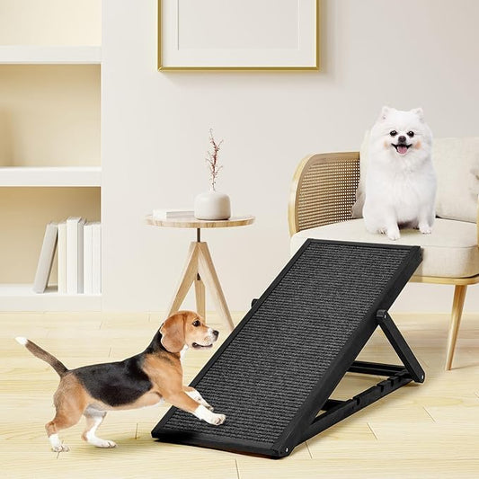 Adjustable Dog Cats Ramp, Upgraded Folding Portable Wood Pet Ramp for Small and Older Animals, 42" Long, Height from 14” to 26”, 200lbs Load Capacity, Lightweight Dog Car Ramps for SUV, Bed, Couch