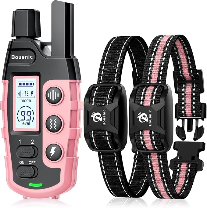 Bousnic Dog Shock Collar 2 Dogs (5-120Lbs) - 3300 ft Waterproof Training Collar for Dogs Large Medium Small with Rechargeable Remote, Beep (1-8) Vibration (1-16) and Humane Shock (1-99) Modes