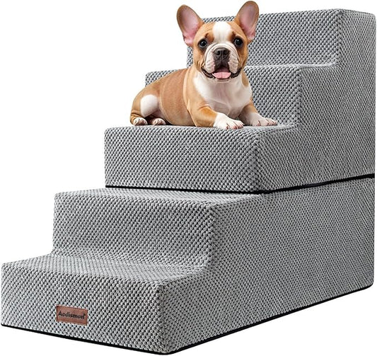 5-Step Dog Stairs to Bed, Dog Steps for High Beds and Couch, Non-Slip Pet Stairs for Small Dogs and Cats,Dog Bed Stairs, Grey, 3/4/5 Steps