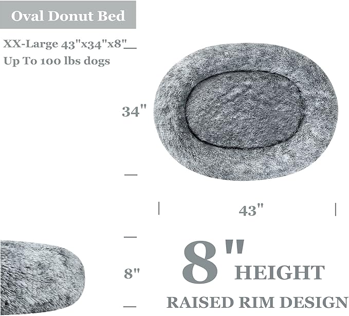 Coohom Oval Calming Donut Cuddler Dog Bed Bed(30"/36"/43") for (XXL(43"x34"x8"), Grey)