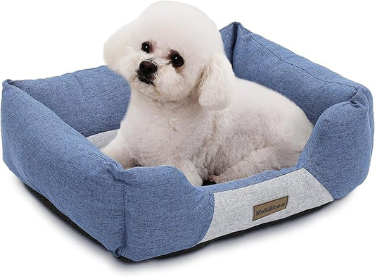 MoNiBloom 20"x17"x6.5" Dog Beds for Small Size Dogs Machine-Washable Linen-Like Fabric Pet Beds Warming Cozy Soft Bed for Dogs and Cat