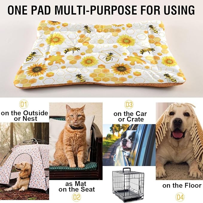 Honey Bee Pet Bed Pad Soft Dog Bed Mat with Anti-Slip Bottom