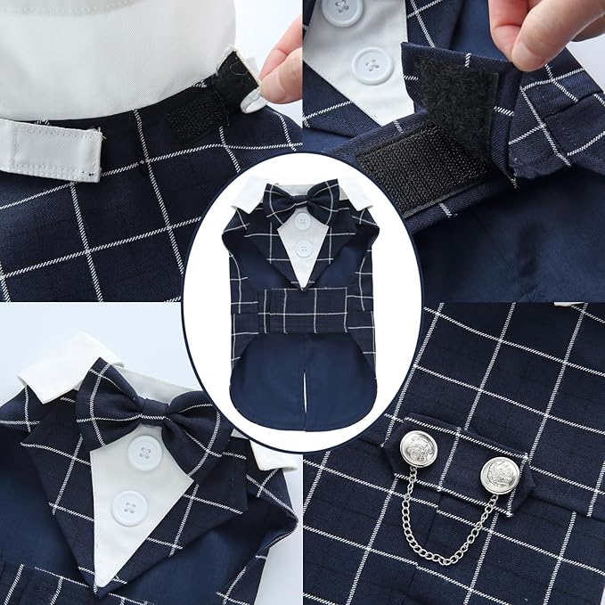 Puppy Tuxedo with Detachable Bowtie Prom Wedding Formal Wear Prince Costume for Small Dog (Small