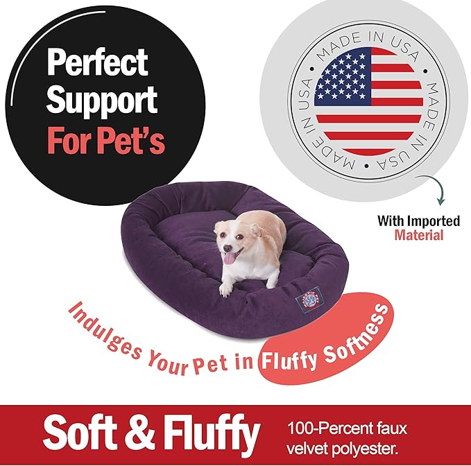 Majestic Pet 32 Inch Micro Velvet Calming Dog Bed Washable – Cozy Soft Round Dog Bed with Spine for Head Support 32x23x7 (inch)