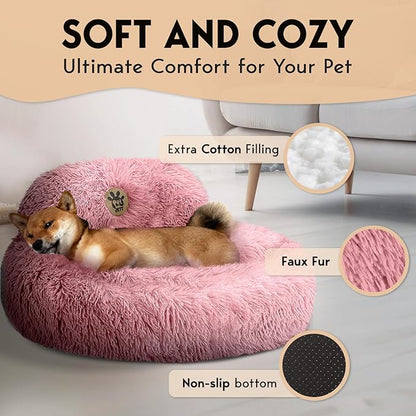 PetJett Calming Dog Bed for Medium Dogs 30'' Donut 45 lbs,