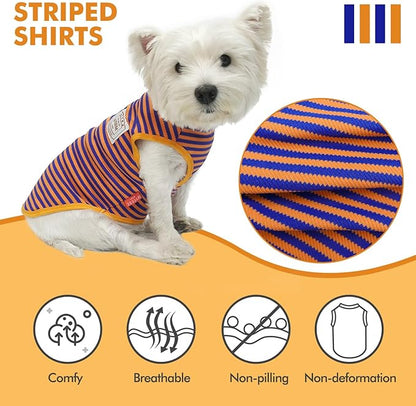 KYEESE 2Pack Dog Shirts Striped Soft Stretchy Dog T-Shirts Lightweight Dog Tank Top Sleeveless Dog Vest Breathable