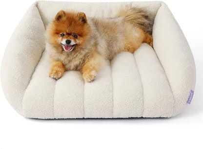 Lesure Orthopedic Dog Bed Sofa for Small Dogs & Cats Foam(24" x 18" x 9.5", Cream)