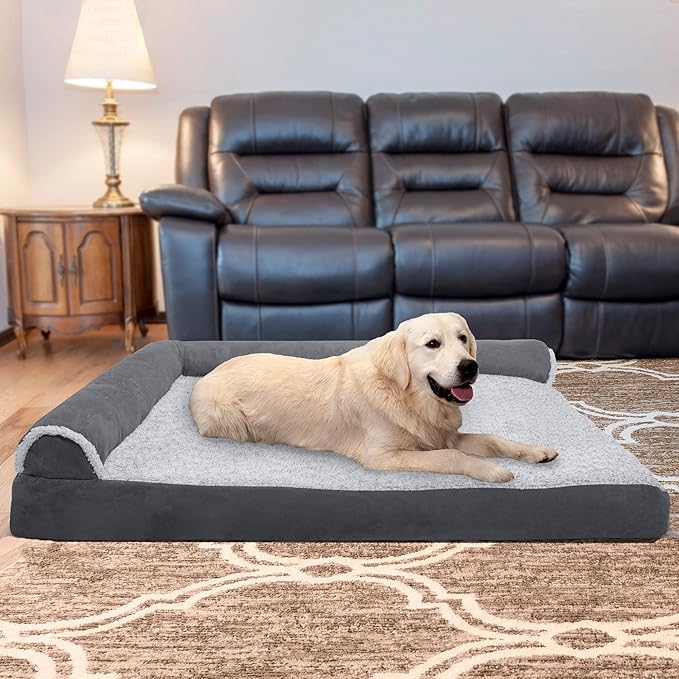 Furhaven Memory Foam Dog Bed for Large Dogs w/ Removable Bolsters & Washable Cover 125 lbs