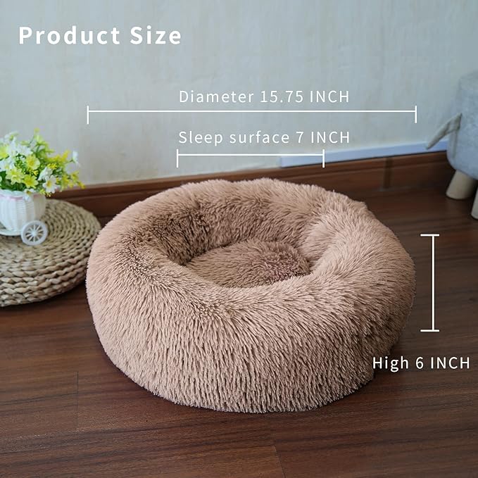 Tiny Dog Bed Fluffy Puppy Bed Washable Donut 15 Inches