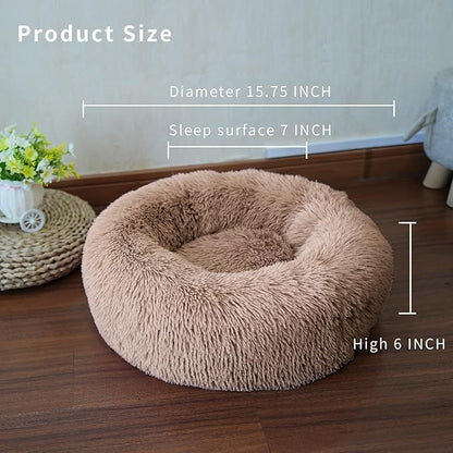 Tiny Dog Bed Fluffy Puppy Bed Washable Donut 15 Inches