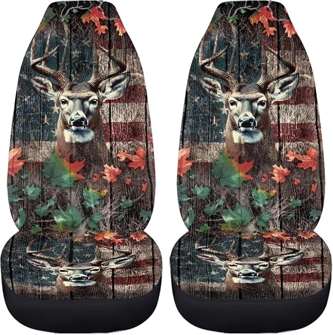 Camo Deer American Flag Car Seat Covers Washable Seat Protector for Women Men Air Mesh Cloth Automotive Vehicle Seat Covers for Cars Interior for Cars