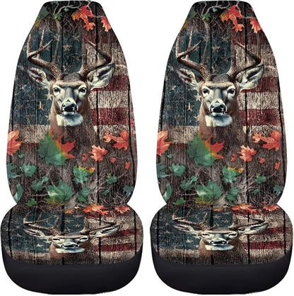 Camo Deer American Flag Car Seat Covers Washable Seat Protector for Women Men Air Mesh Cloth Automotive Vehicle Seat Covers for Cars Interior for Cars