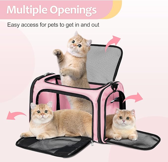 Cat Dog Carrier Up to 15 Lbs TSA Airline Approved Pet Carrier for Small Medium Cats Puppies Dog Carriers for Small Dogs Collapsible Soft Sided Cat Travel Carrier - Pink 15.7"x10.2"x10.2"