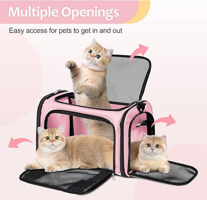 Cat Dog Carrier Up to 15 Lbs TSA Airline Approved Pet Carrier for Small Medium Cats Puppies Dog Carriers for Small Dogs Collapsible Soft Sided Cat Travel Carrier - Pink 15.7"x10.2"x10.2"