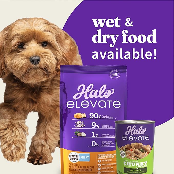 Halo Elevate Dry Dog Food, Healthy Grains Chicken Recipe, Puppy Formula, 20lb