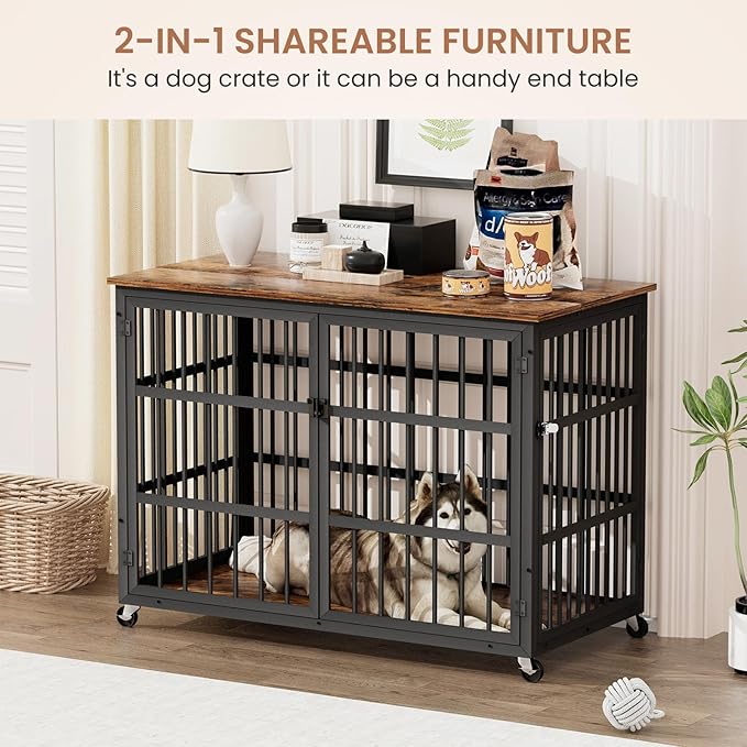 NicBex Dog Crate Furniture Dog Cage with Side Doors Opening