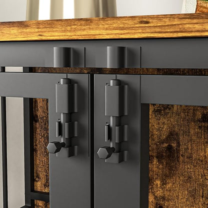 NicBex Dog Crate Furniture Dog Cage with 360 Degree Rotation Height Adjustable Feeding Bowls