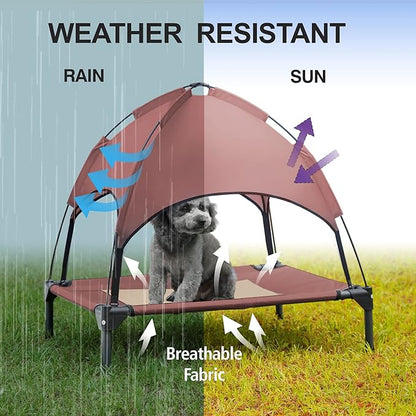 Small Elevated Dog Bed with Canopy 30IN Outdoor