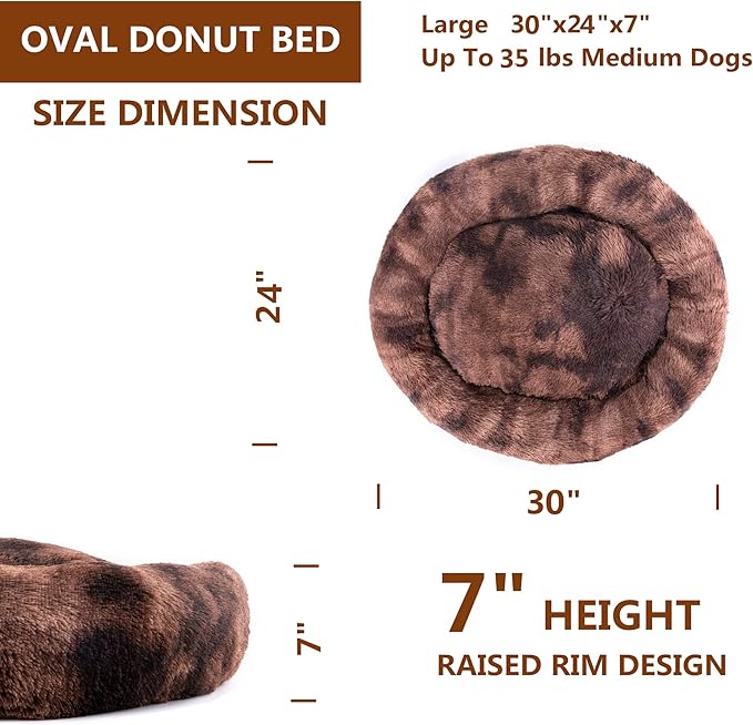 Oval Calming Donut Cuddler Dog Bed Bed(30"/36"/43") for (L(30"x24"x7"), Brown2021)