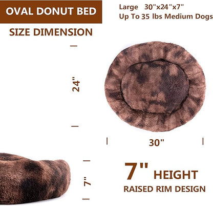 Oval Calming Donut Cuddler Dog Bed Bed(30"/36"/43") for (L(30"x24"x7"), Brown2021)