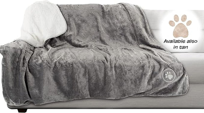 Waterproof Dog Blanket - 60x70-Inch Reversible Sherpa Dog Blanket for Couch, Bed, or Car - Protects from Spills, Stains, or Pet Fur by PETMAKER (Gray)