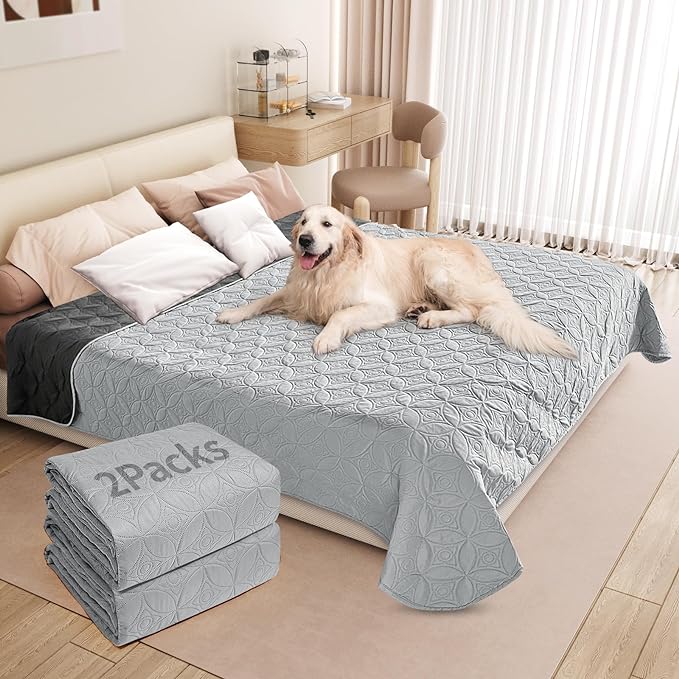 2 Packs Waterproof Dog Blankets Washable for Large Dog, Pet Couch Covers Protect Bed Sofa Furniture, Soft Reversible Dog Blankets Anti Scratches Dirty for Puppy Kids (38"×75", Light/Dark Grey)