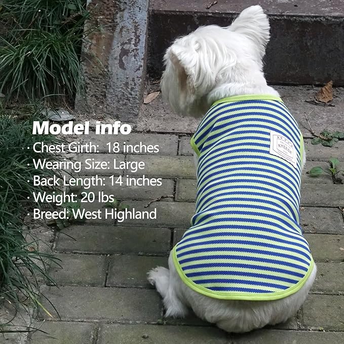 KYEESE 2Pack Dog Shirts Striped Soft Stretchy Dog T-Shirts Lightweight Dog Tank Top Sleeveless Dog Vest Breathable