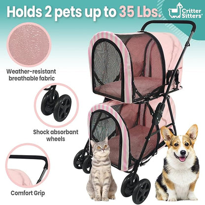 Critter Sitters Double Decker Pet Stroller 35 Pounds, 4-Wheel, Travel