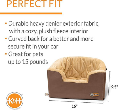 K&H Pet Products Hanging Bucket Booster Pet Seat, Elevated Dog Booster Car Seat, Car Window View for Petite and Toy Breeds, Tan 16 X 14.5 Inches