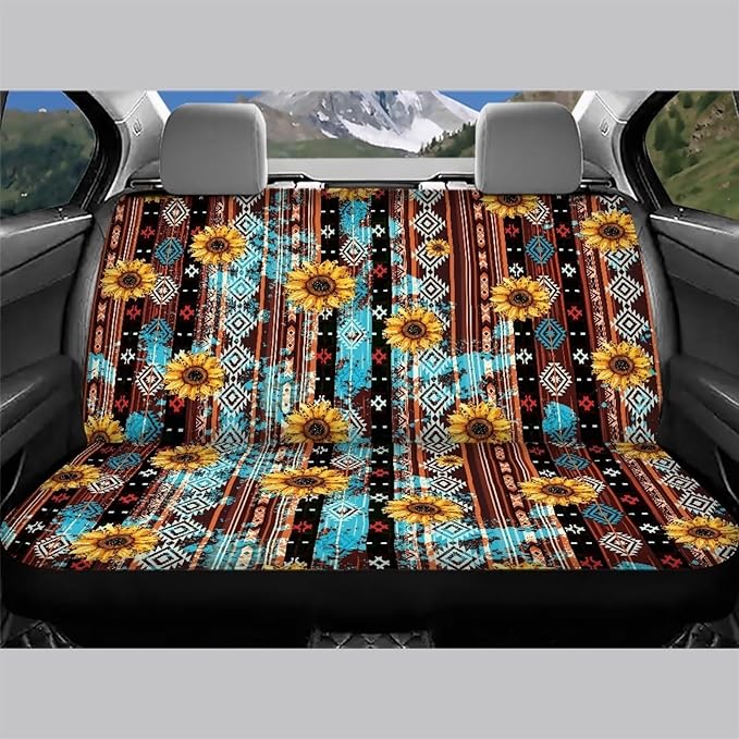 AFPANQZ Aztec Sunflower Car Rear Seat Cover Non-Slip Stretch Universal Fit