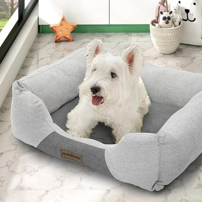 MoNiBloom 20"x17"x6.5" Dog Beds for Small Size Dogs Machine-Washable Linen-Like Fabric Pet Beds Warming Cozy Soft Bed for Dogs and Cat