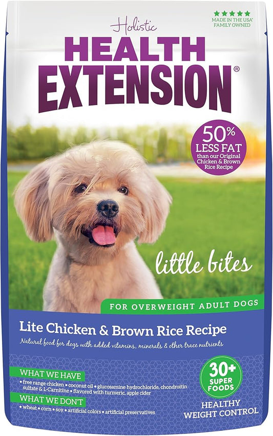 Health Extension Little Bites Lite Chicken & Brown Rice Dry Dog Food (15 lb / 6.8 kg) - Natural Formula with Probiotics & Superfoods for Overweight Adult Dogs