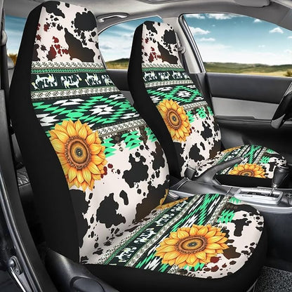 UNICEU Tribal Sunflower Car Seat Cover Cow Print 2 pc