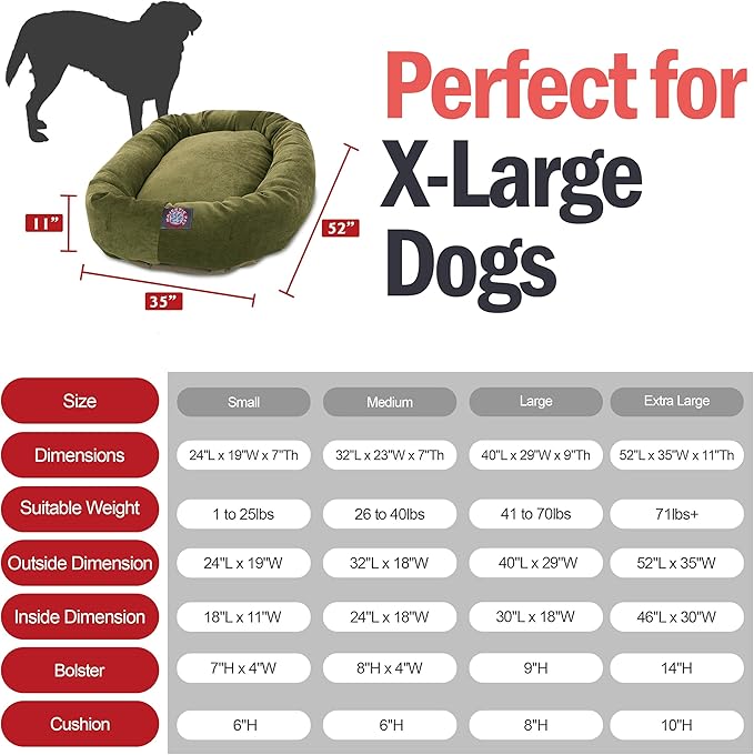 Majestic Pet 52 Inch Micro Velvet Calming Dog Bed Washable – Cozy Soft Round Dog Bed with Spine for Head Support 52x35x11 (inch)