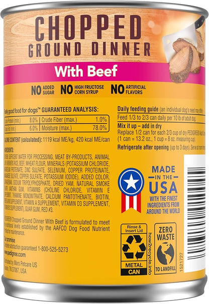 PEDIGREE Adult Canned Wet Dog Food Chopped Ground Dinner with Beef, (12) 13.2 oz. Cans