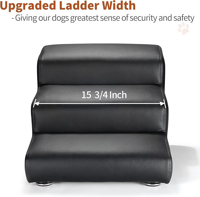 Senneny Black Faux Leather Dog Stairs 150 lbs, 3 Step