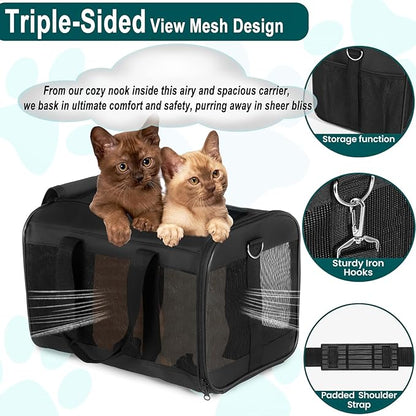 Cat Dog Pet Carrier for Medium to Large Cats (20+ lbs) and Small Dogs -Top Loading, Portable & Collapsible Cat Travel Bag Dual Kitten Sturdy Crate for Long Journeys - Holds Up to 15 lbs