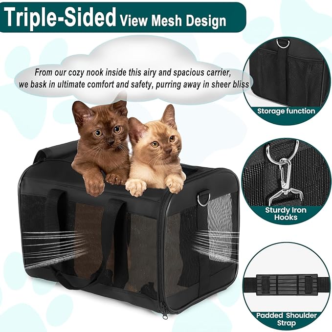 Cat Dog Pet Carrier for Medium to Large Cats (20+ lbs) and Small Dogs -Top Loading, Portable & Collapsible Cat Travel Bag Dual Kitten Sturdy Crate for Long Journeys - Holds Up to 25lbs