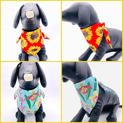 10PCS Dog Bandanas Floral Spring Flowers for Small XS Breed Dog Pink Purple Yellow Pattern Kerchief Triangle Bibs Head Scarves for Boys and Girls Grooming Accessories Costume