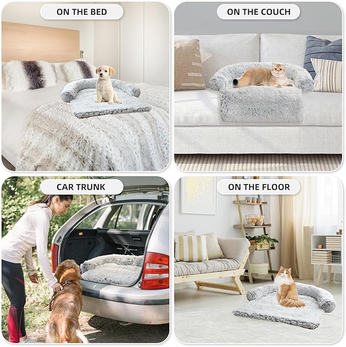 Calming Dog Bed Fluffy Plush Dog Mat for Furniture Protector with Removable Washable Cover for Large Medium Small Dogs and Cats (XS (31"x27.5"x5")