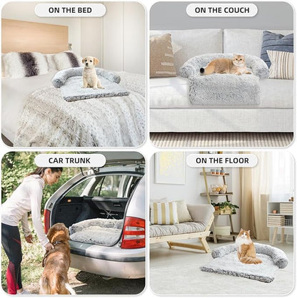 Calming Dog Bed Fluffy Plush Dog Mat for Furniture Protector with Removable Washable Cover for Large Medium Small Dogs and Cats (XS (31"x27.5"x5")