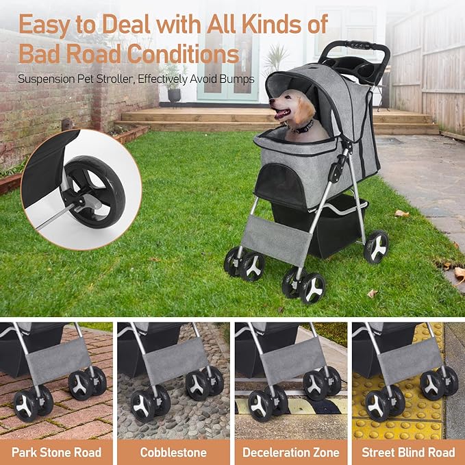 Pet Stroller for Medium Small Dogs Foldable 4 33lbs Capacity