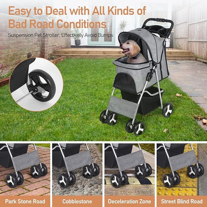 Pet Stroller for Medium Small Dogs Foldable 4 33lbs Capacity